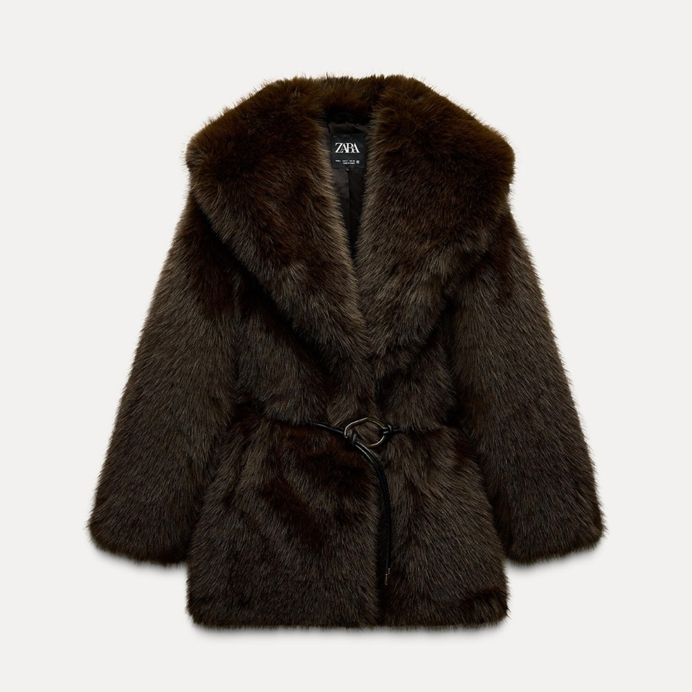 Zara FAUX FUR COAT WITH BELT